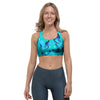 Turquoise Bubble Butterfly Print Sports Bra-grizzshop