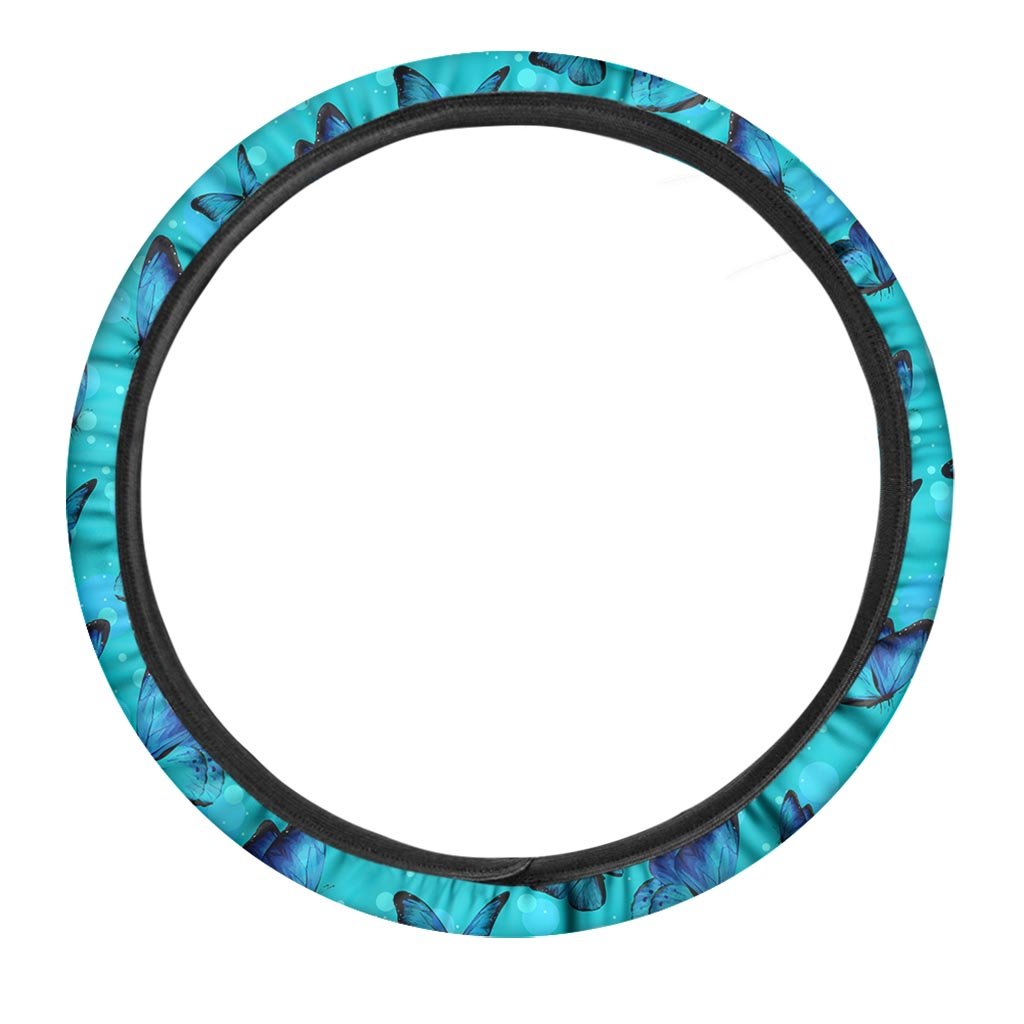 Turquoise Bubble Butterfly Print Steering Wheel Cover-grizzshop