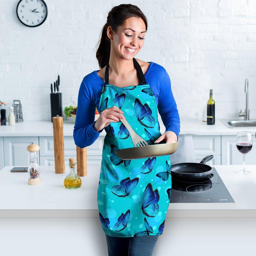 Turquoise Bubble Butterfly Print Women's Apron-grizzshop