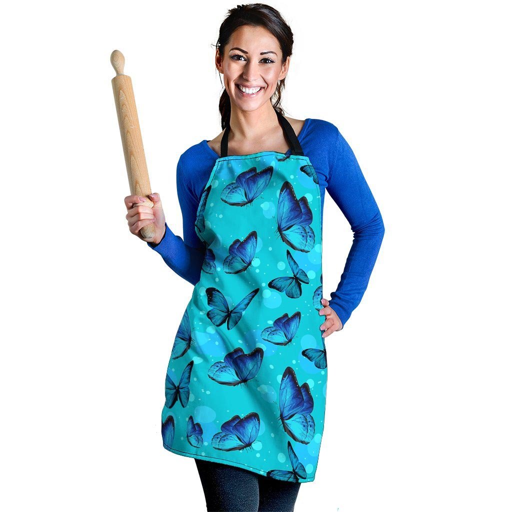 Turquoise Bubble Butterfly Print Women's Apron-grizzshop