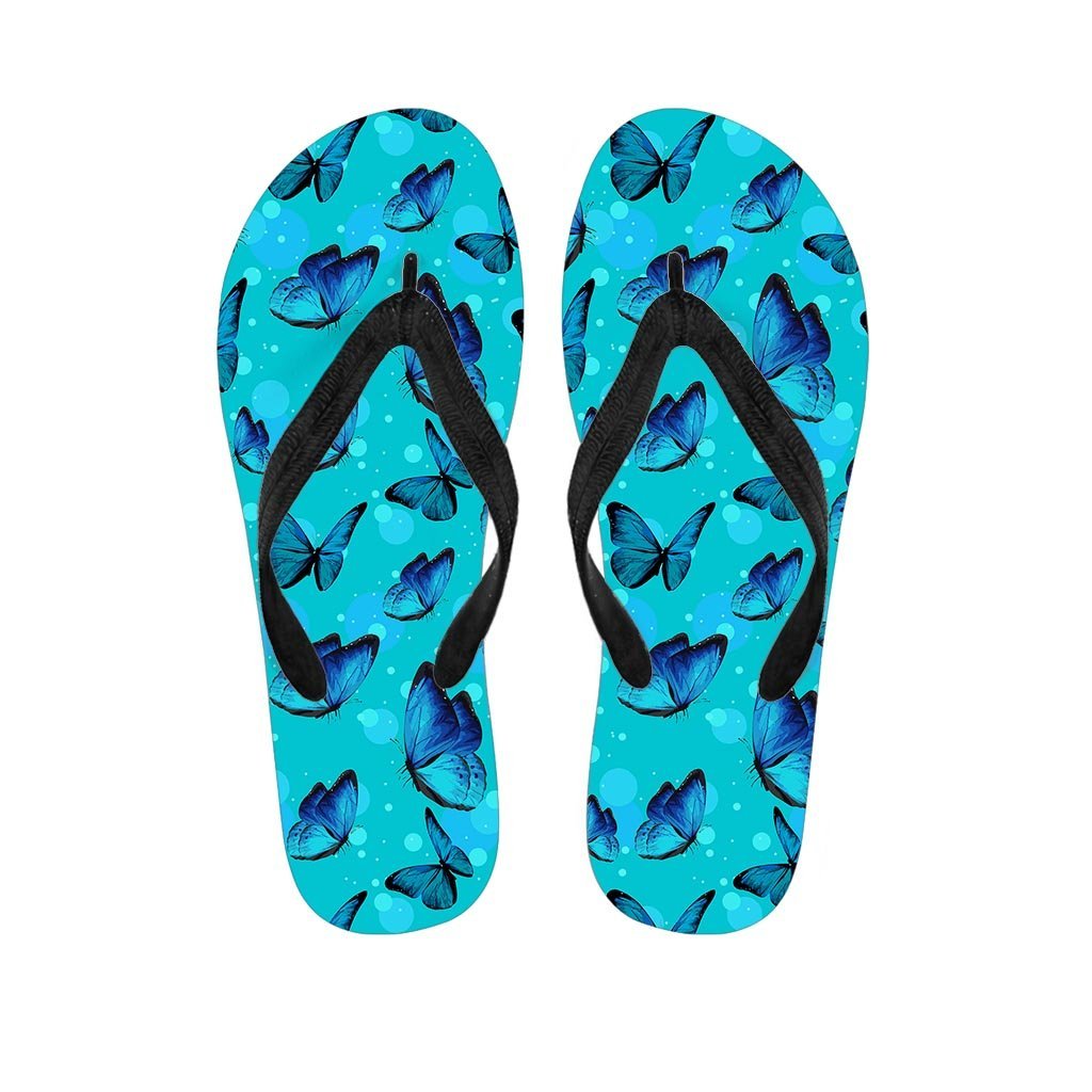 Turquoise Bubble Butterfly Print Women's Flip Flops-grizzshop