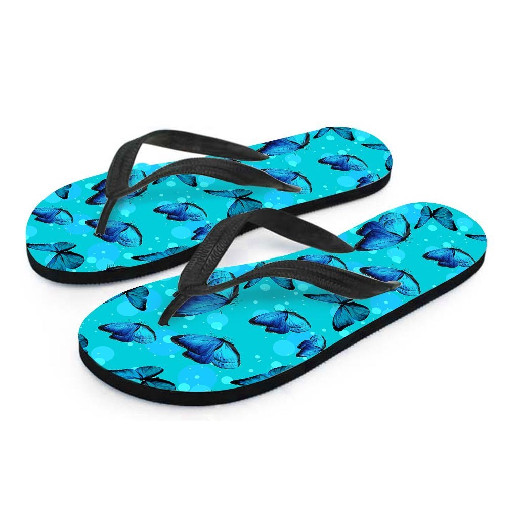 Turquoise Bubble Butterfly Print Women's Flip Flops-grizzshop