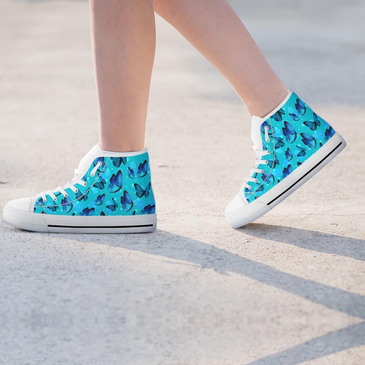 Turquoise Bubble Butterfly Print Women's High Top Shoes-grizzshop