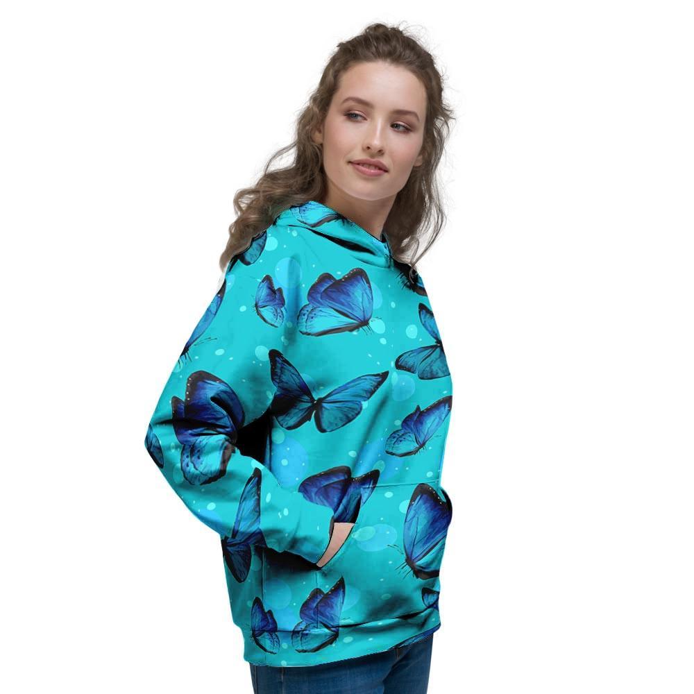 Turquoise Bubble Butterfly Print Women's Hoodie-grizzshop