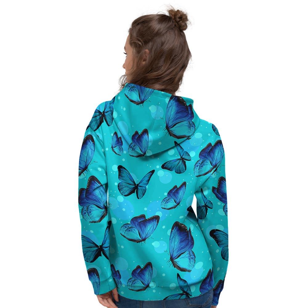 Turquoise Bubble Butterfly Print Women's Hoodie-grizzshop