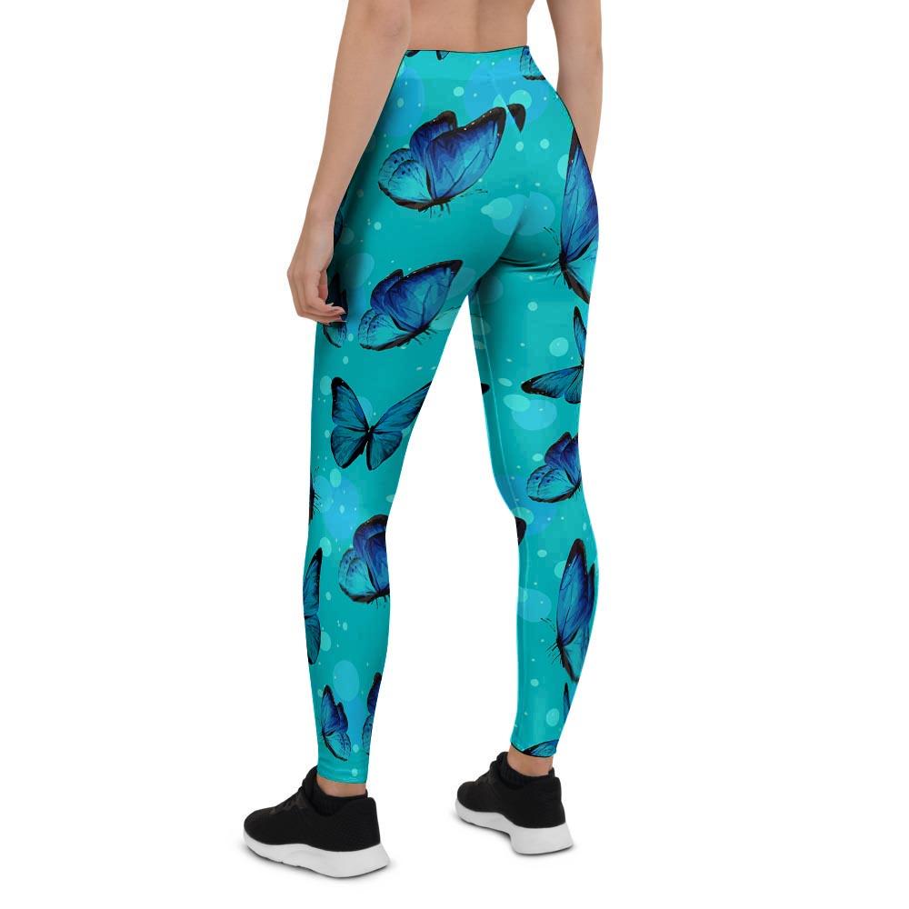 Turquoise Bubble Butterfly Print Women's Leggings-grizzshop