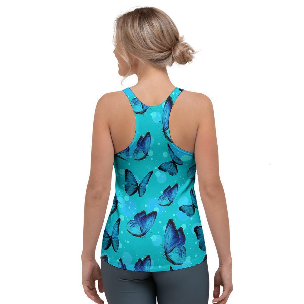 Turquoise Bubble Butterfly Print Women's Racerback Tank Top-grizzshop