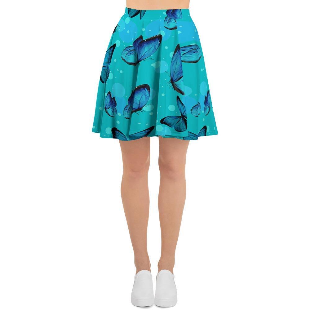 Turquoise Bubble Butterfly Print Women's Skirt-grizzshop