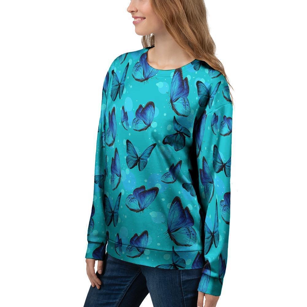 Turquoise Bubble Butterfly Print Women's Sweatshirt-grizzshop