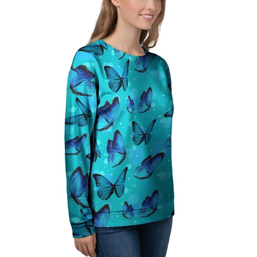 Turquoise Bubble Butterfly Print Women's Sweatshirt-grizzshop