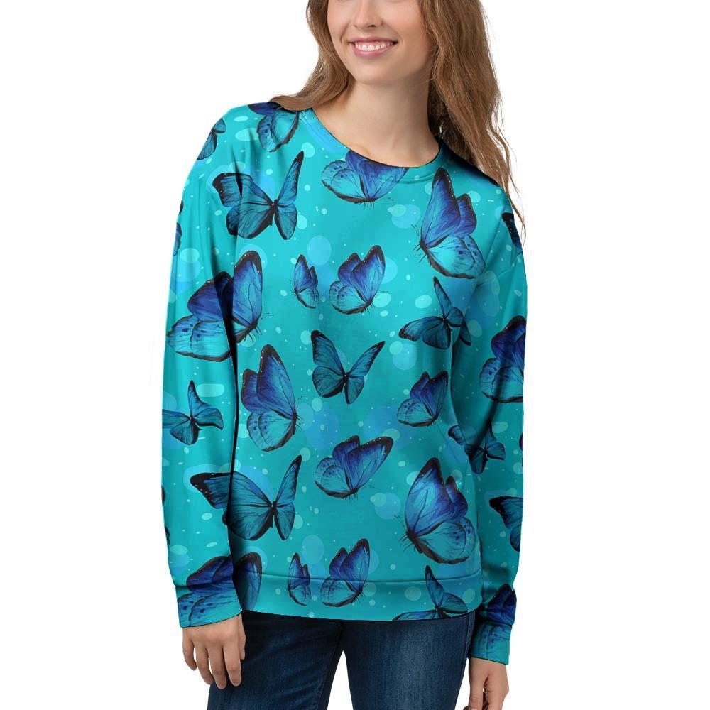 Turquoise Bubble Butterfly Print Women's Sweatshirt-grizzshop