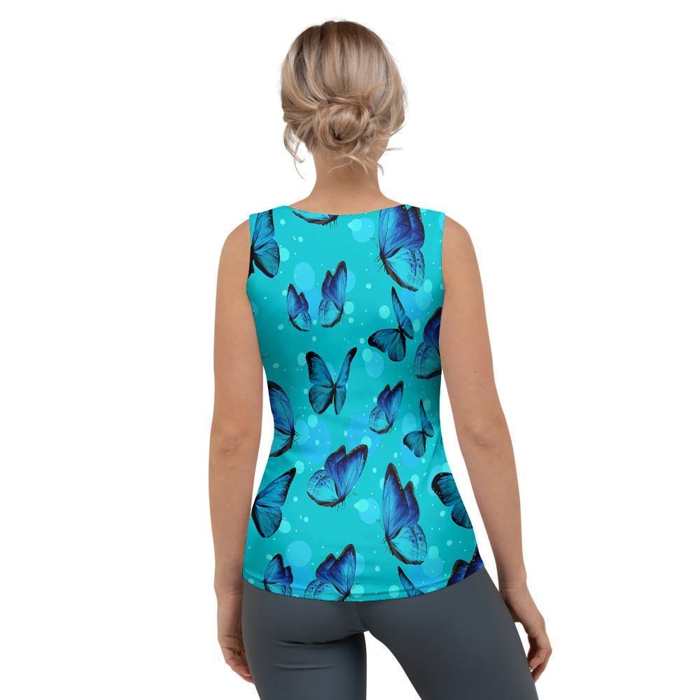 Turquoise Bubble Butterfly Print Women's Tank Top-grizzshop