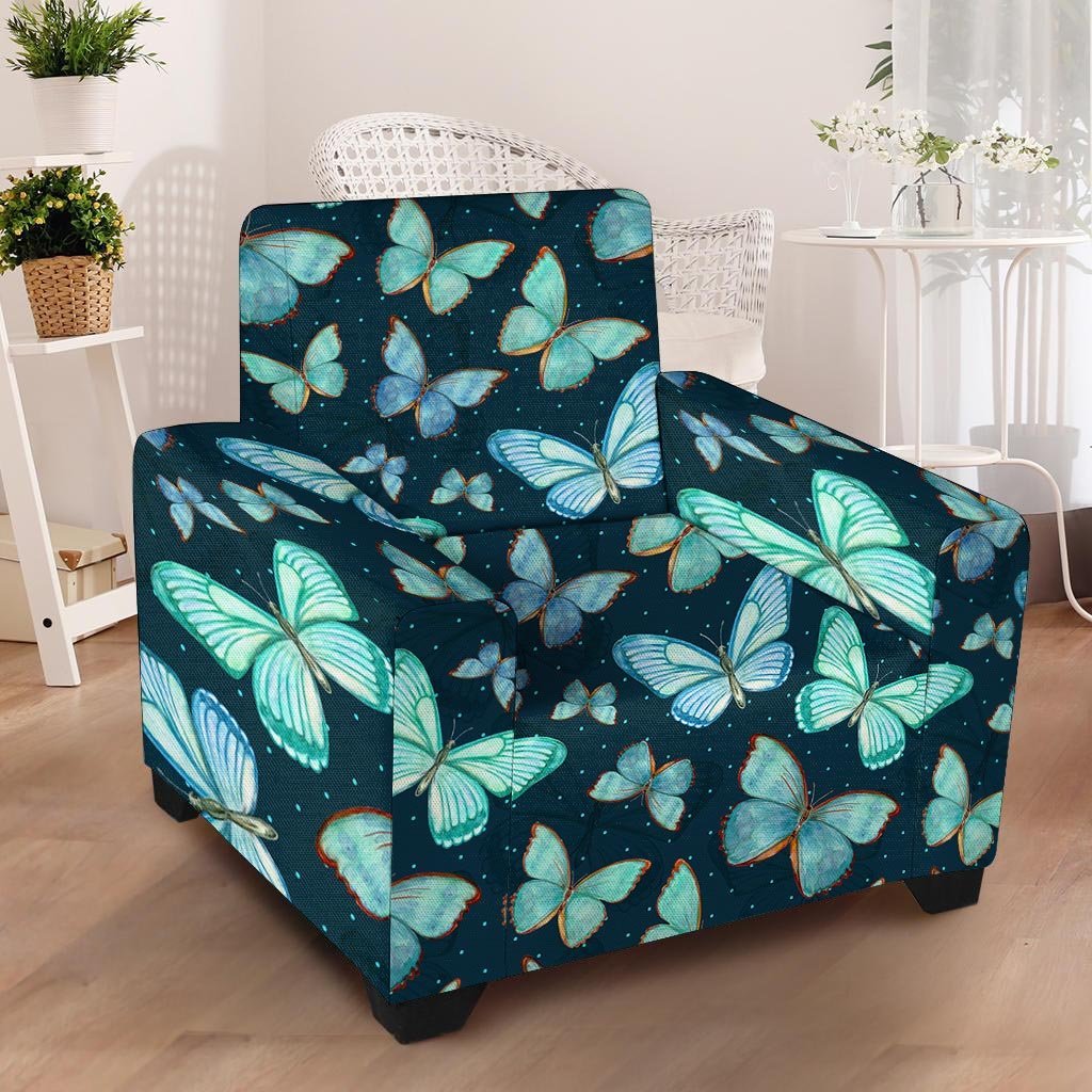 Turquoise Butterfly Print Armchair Cover-grizzshop