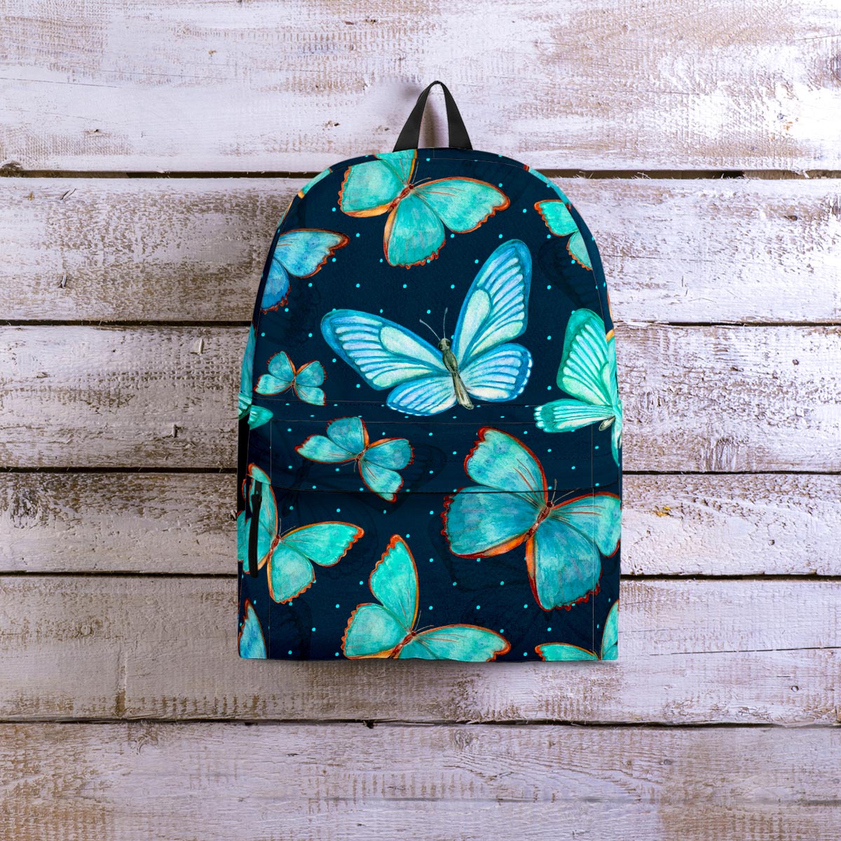 Turquoise Butterfly Print Backpack-grizzshop