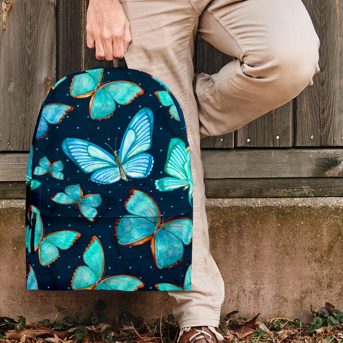 Turquoise Butterfly Print Backpack-grizzshop