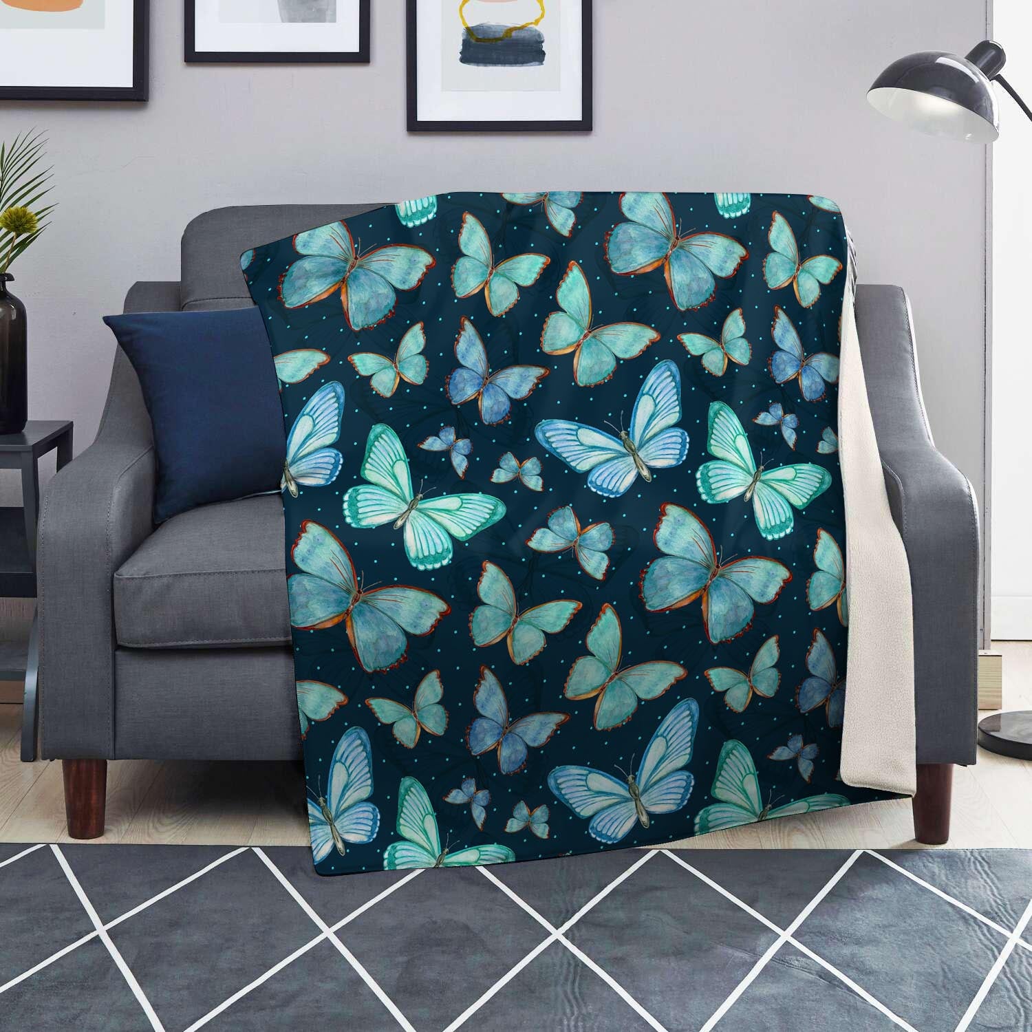 Turquoise Butterfly Print Blanket-grizzshop