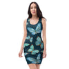 Turquoise Butterfly Print Bodycon Dress-grizzshop