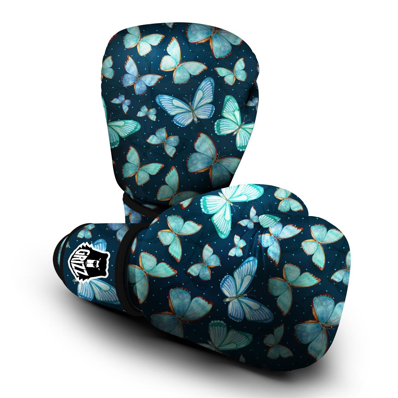 Turquoise Butterfly Print Boxing Gloves-grizzshop