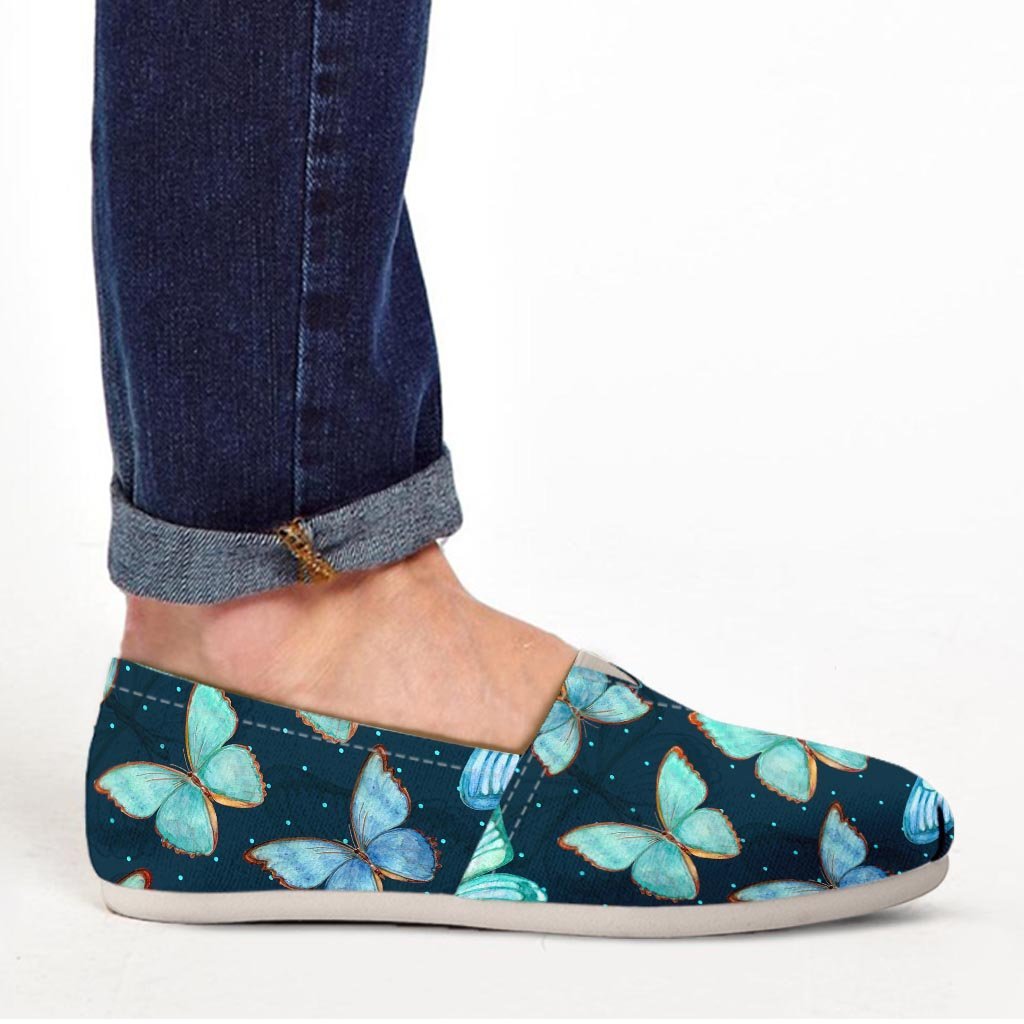 Turquoise Butterfly Print Canvas Shoes-grizzshop