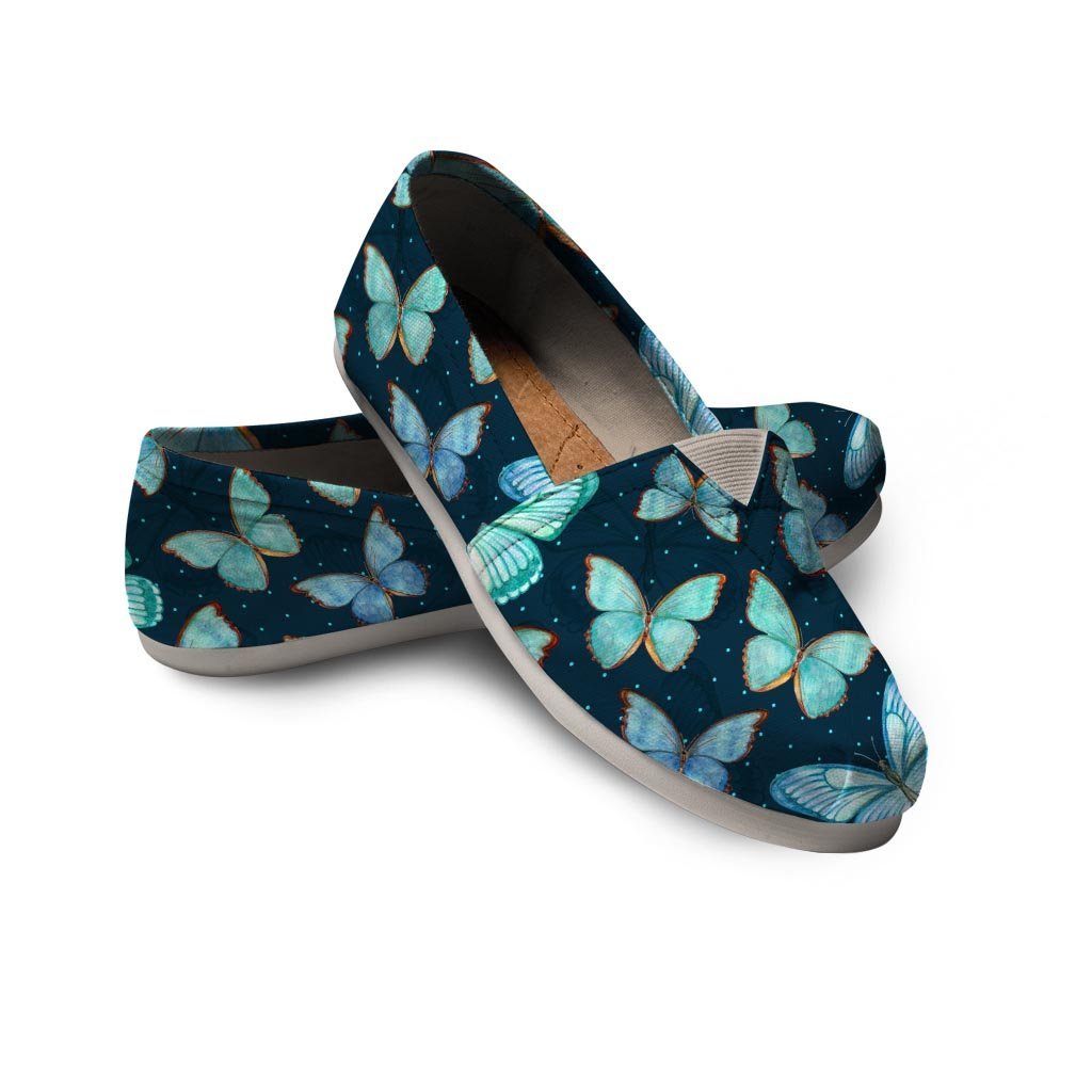 Turquoise Butterfly Print Canvas Shoes-grizzshop