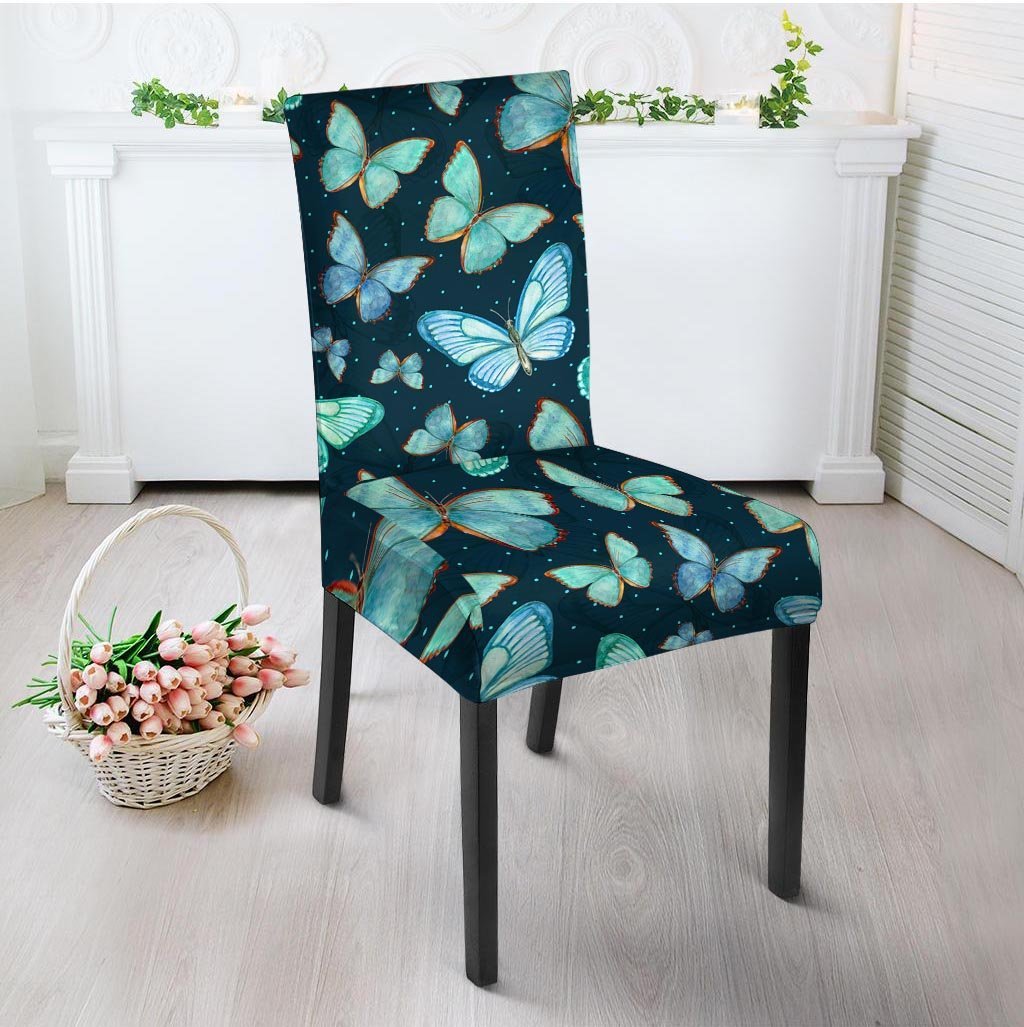 Turquoise Butterfly Print Chair Cover-grizzshop