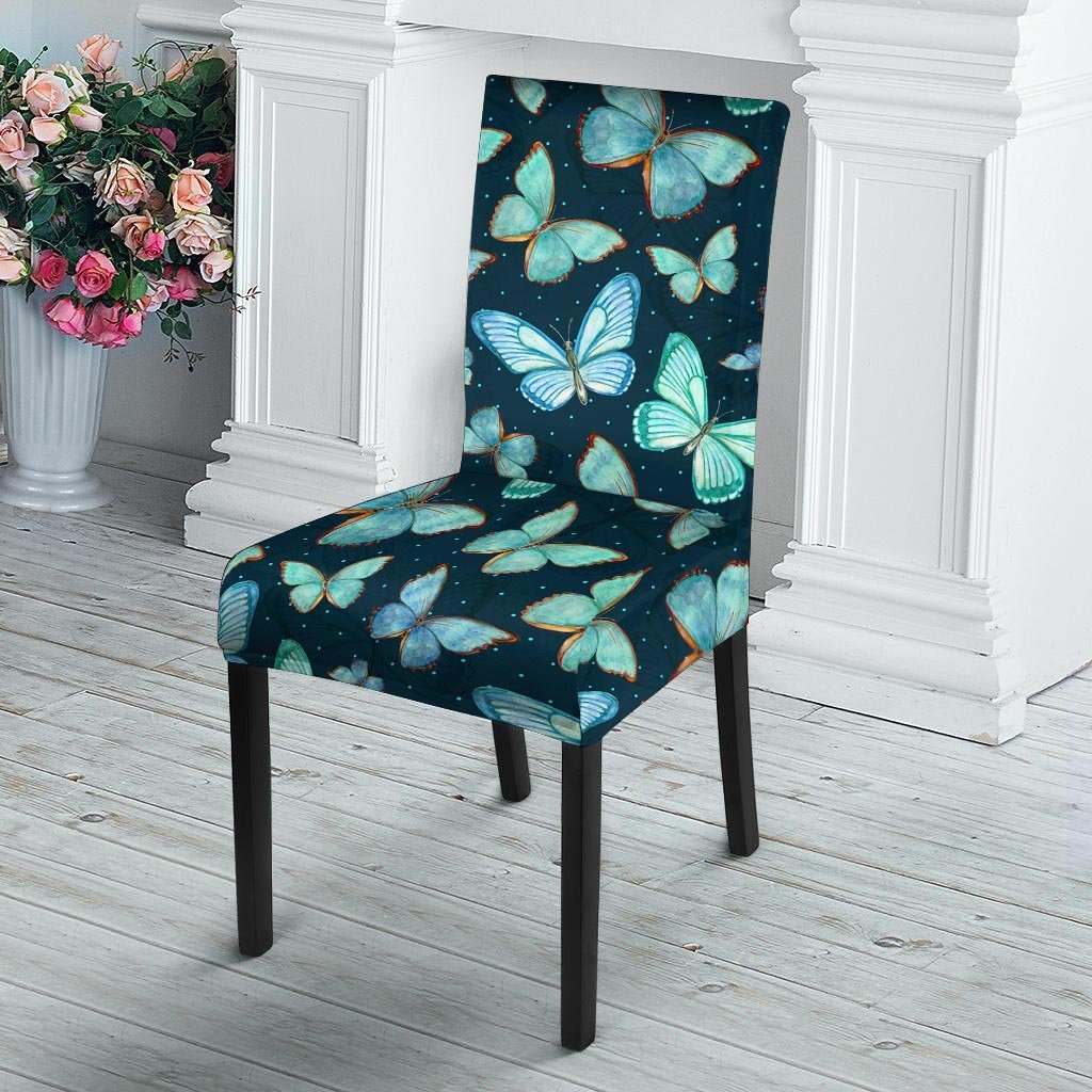 Turquoise Butterfly Print Chair Cover-grizzshop