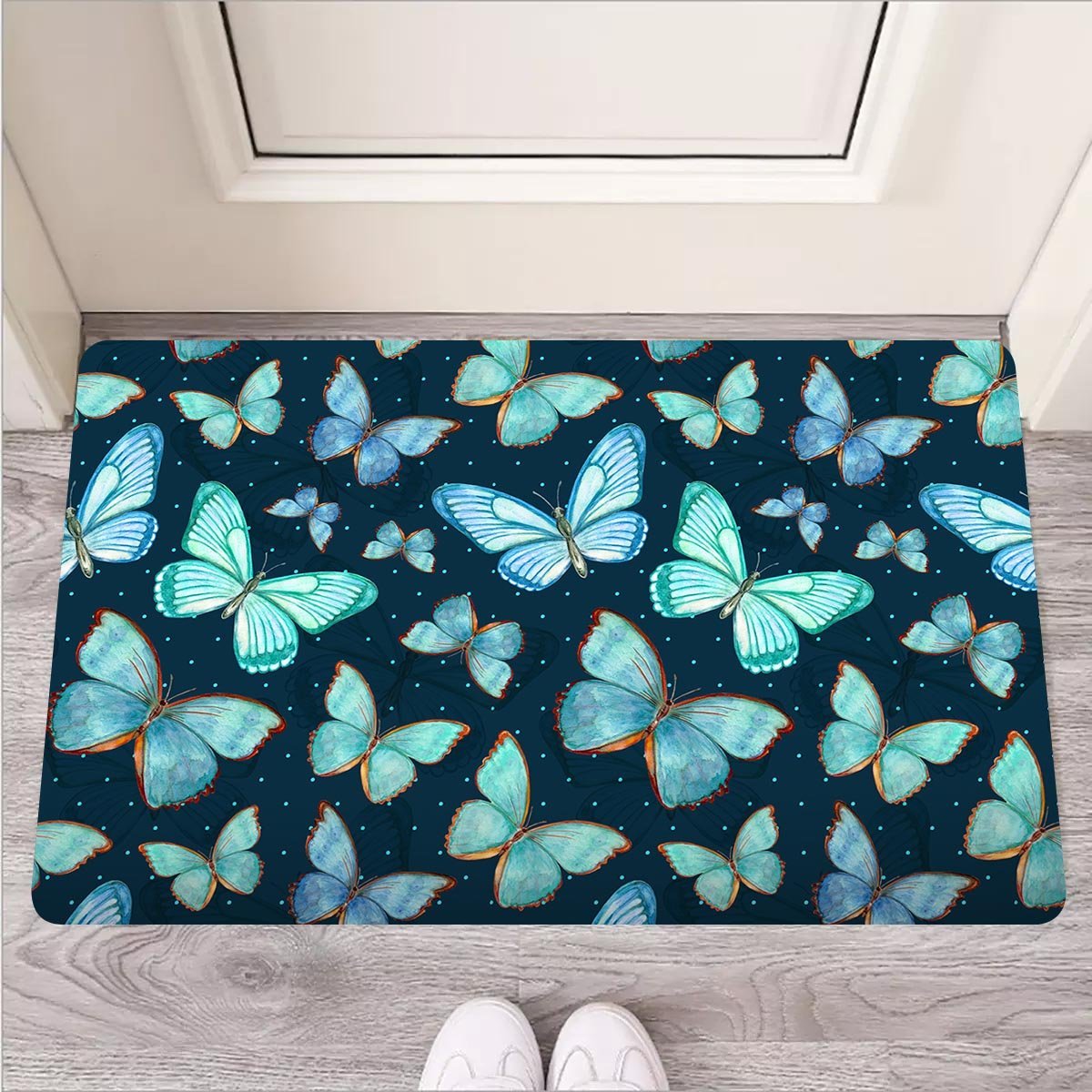 Turquoise Butterfly Print Door Mat-grizzshop