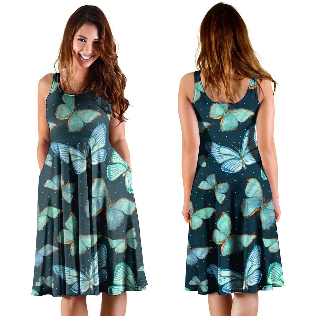 Turquoise Butterfly Print Dress-grizzshop