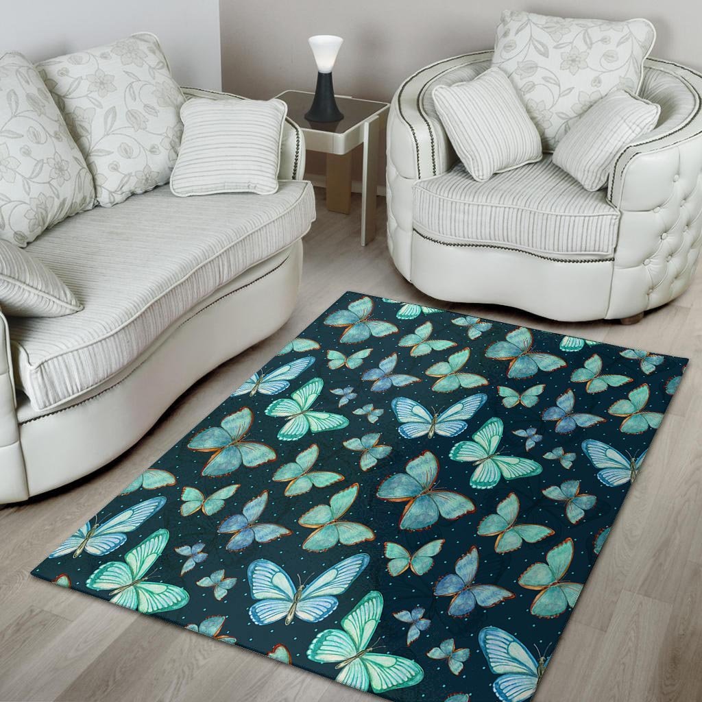 Turquoise Butterfly Print Floor Mat-grizzshop
