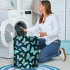 Turquoise Butterfly Print Laundry Basket-grizzshop