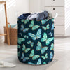 Turquoise Butterfly Print Laundry Basket-grizzshop