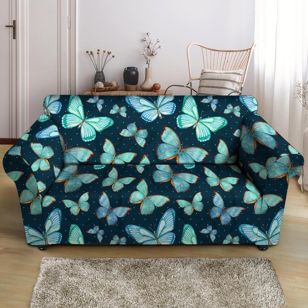 Turquoise Butterfly Print Loveseat Cover-grizzshop