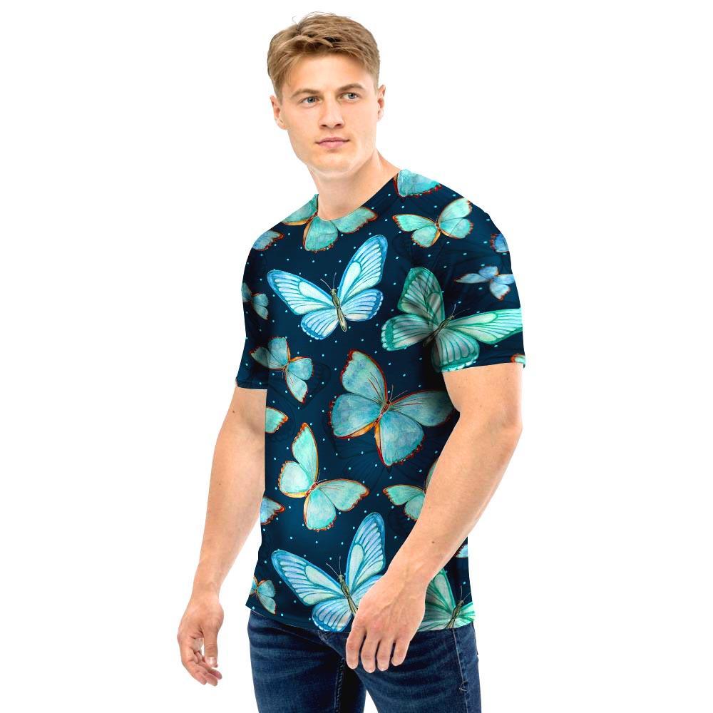 Turquoise Butterfly Print Men T Shirt-grizzshop