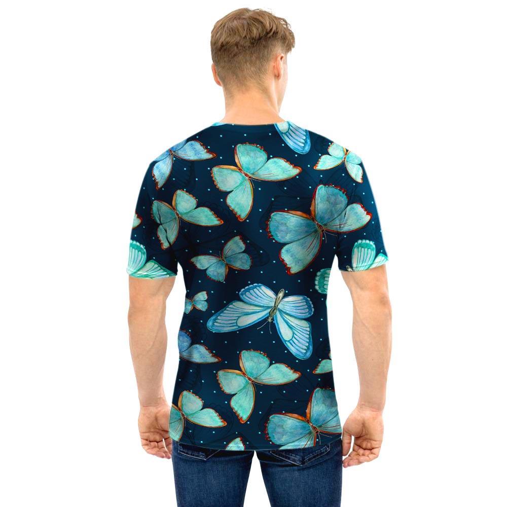 Turquoise Butterfly Print Men T Shirt-grizzshop