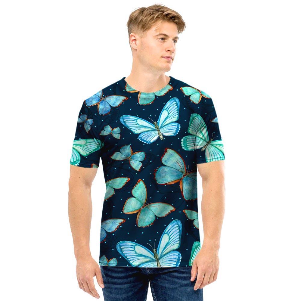 Turquoise Butterfly Print Men T Shirt-grizzshop