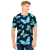 Turquoise Butterfly Print Men T Shirt-grizzshop