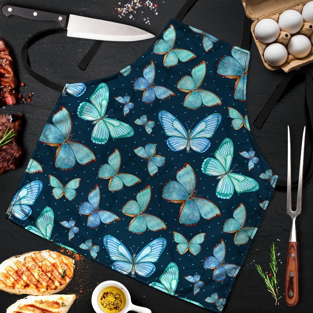 Turquoise Butterfly Print Men's Apron-grizzshop