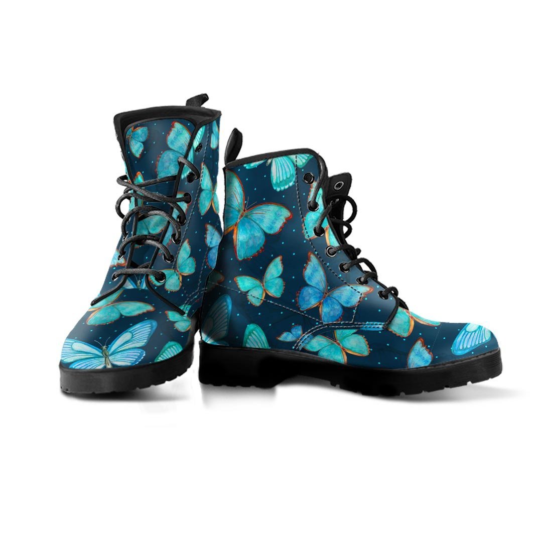 Turquoise Butterfly Print Men's Boots-grizzshop