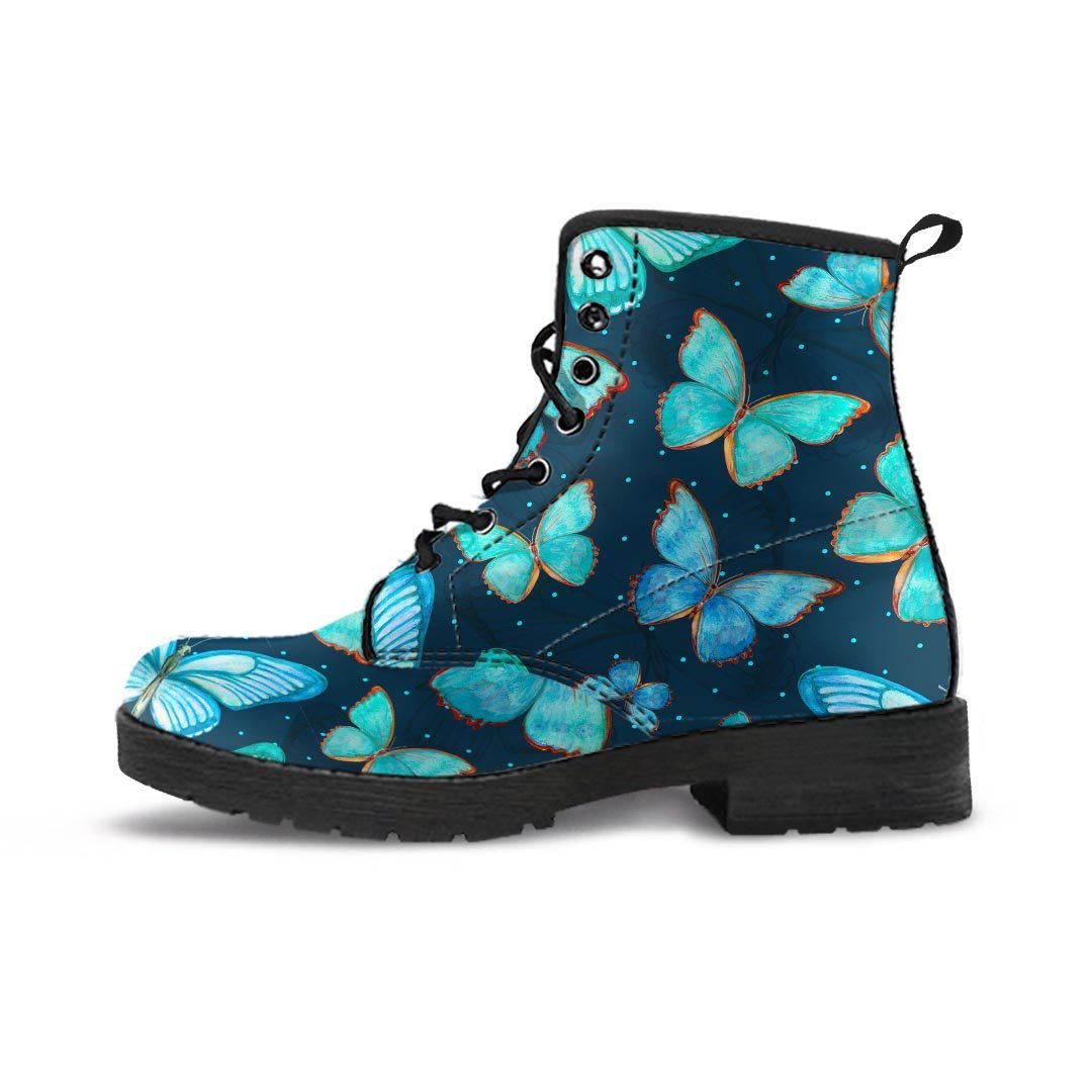 Turquoise Butterfly Print Men's Boots-grizzshop