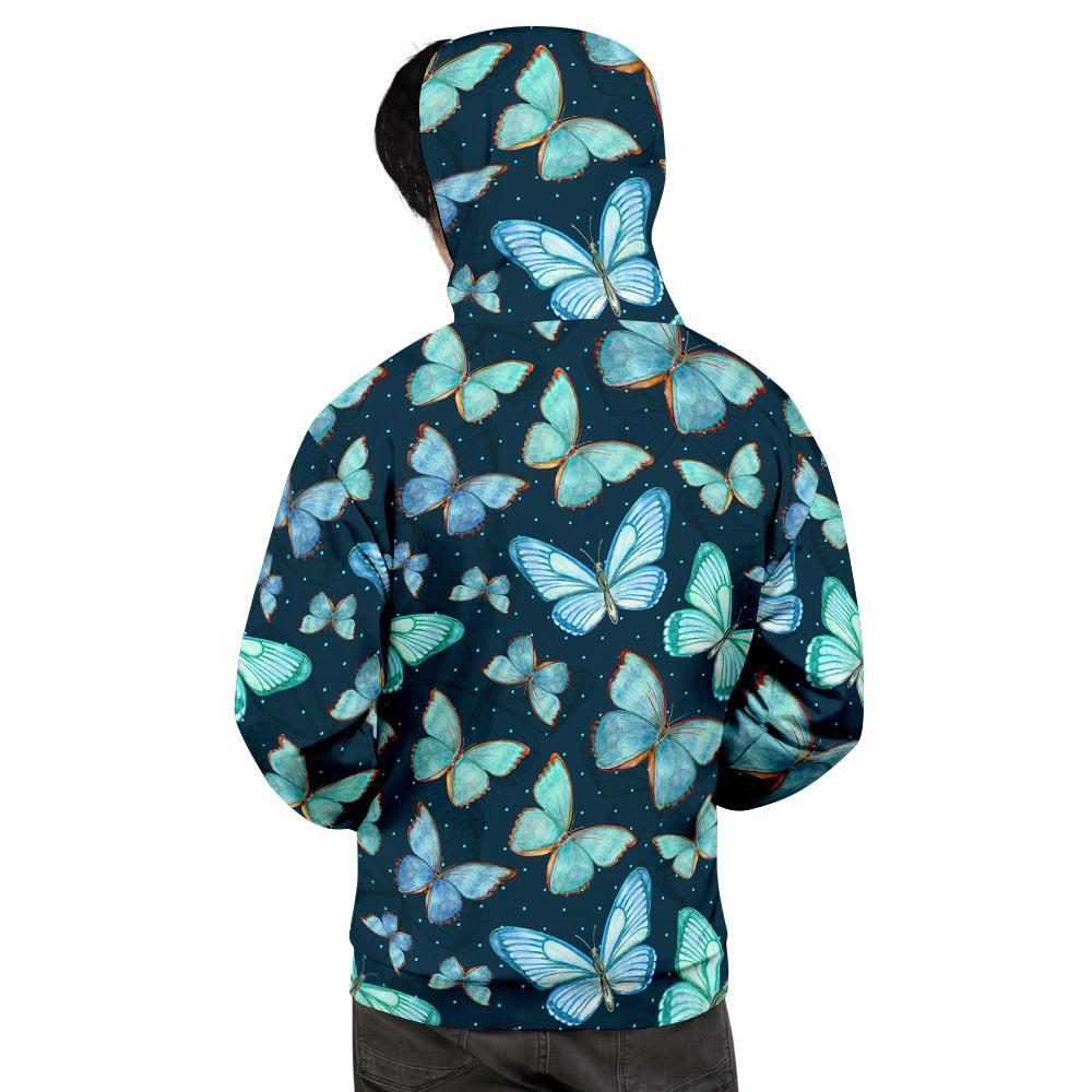 Turquoise Butterfly Print Men's Hoodie-grizzshop