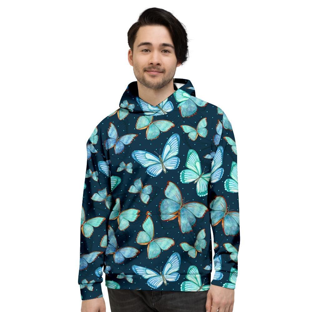 Turquoise Butterfly Print Men's Hoodie-grizzshop