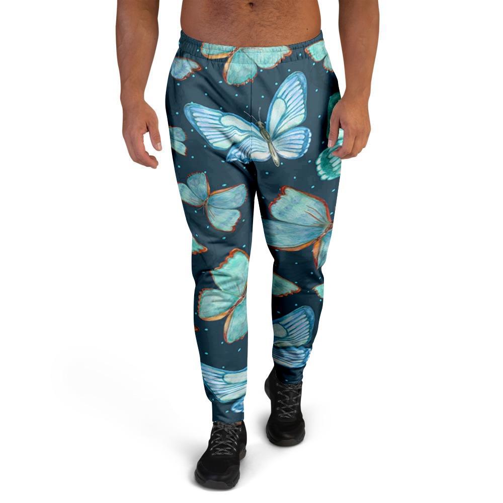 Turquoise Butterfly Print Men's Joggers-grizzshop