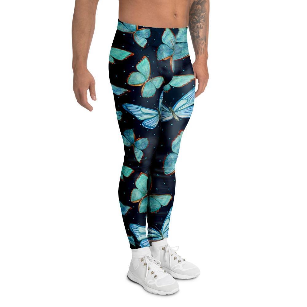 Turquoise Butterfly Print Men's Leggings-grizzshop