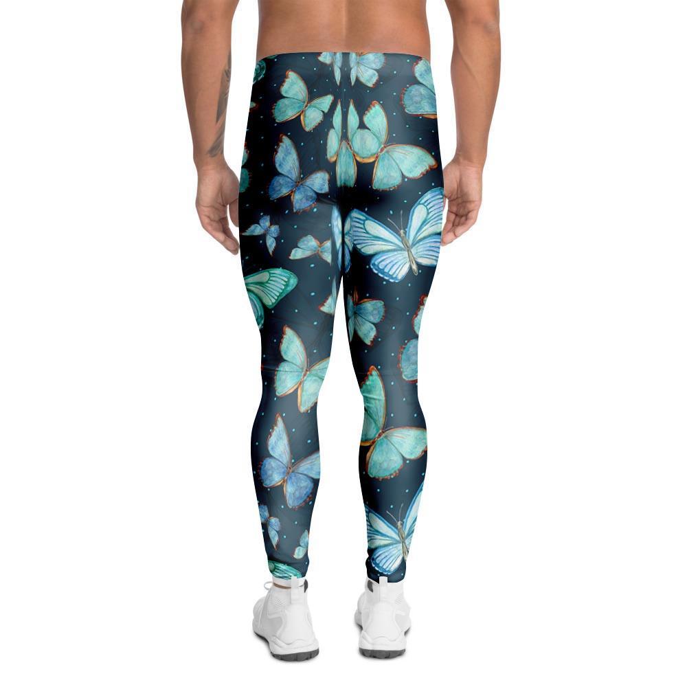 Turquoise Butterfly Print Men's Leggings-grizzshop