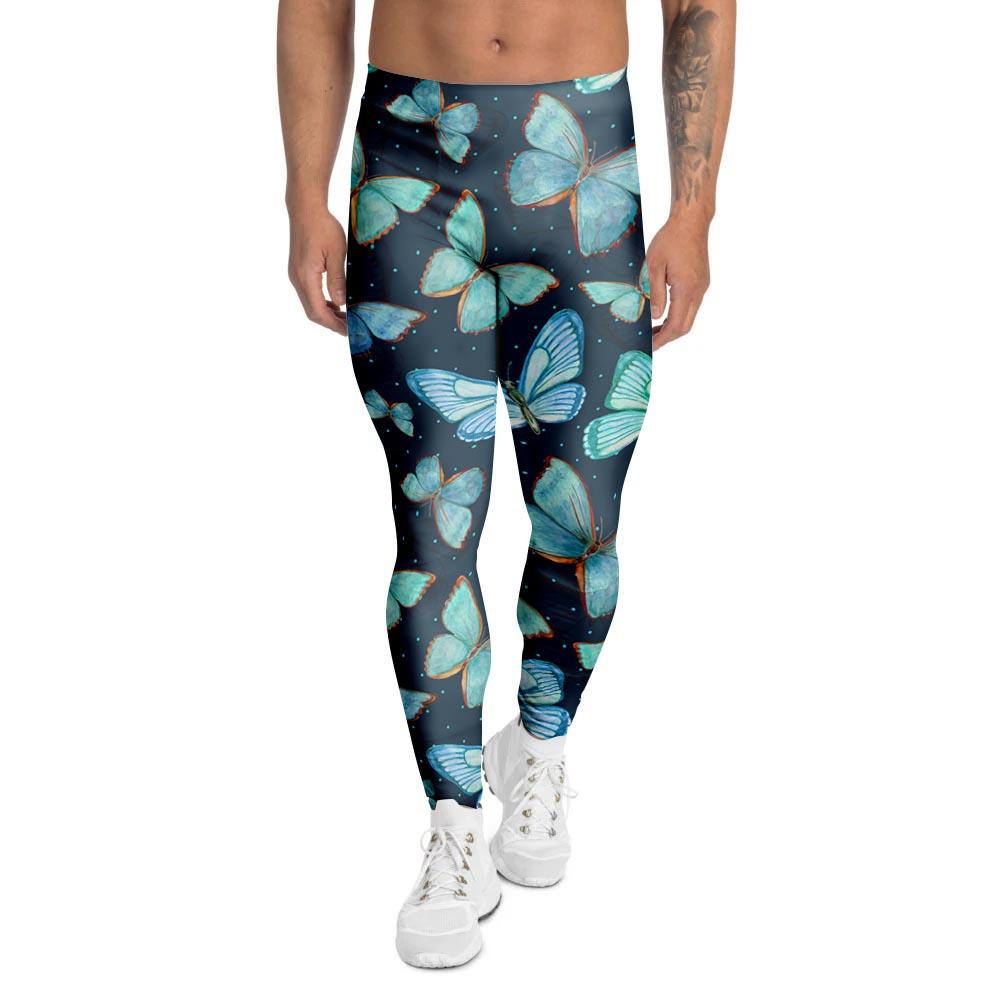 Turquoise Butterfly Print Men's Leggings-grizzshop