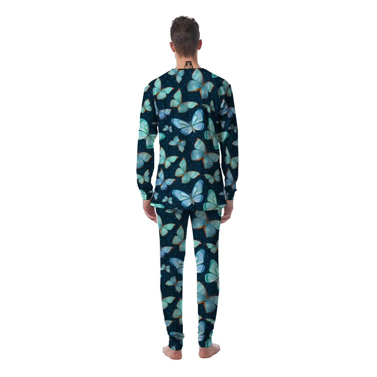 Turquoise Butterfly Print Men's Pajamas-grizzshop