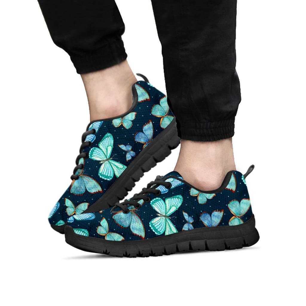 Turquoise Butterfly Print Men's Sneakers-grizzshop