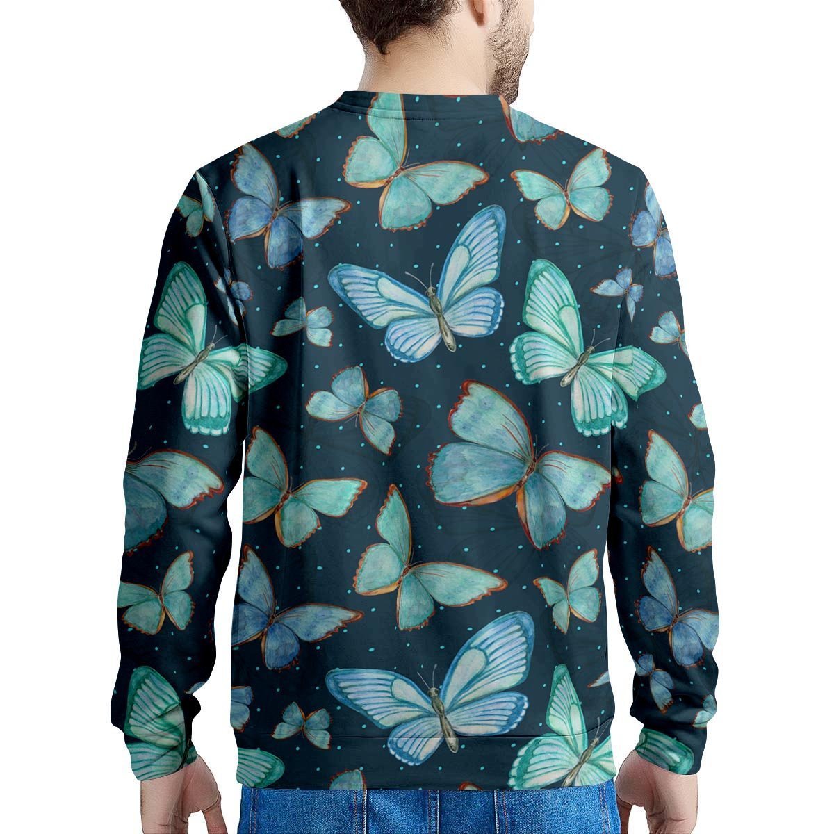 Turquoise Butterfly Print Men's Sweatshirt-grizzshop