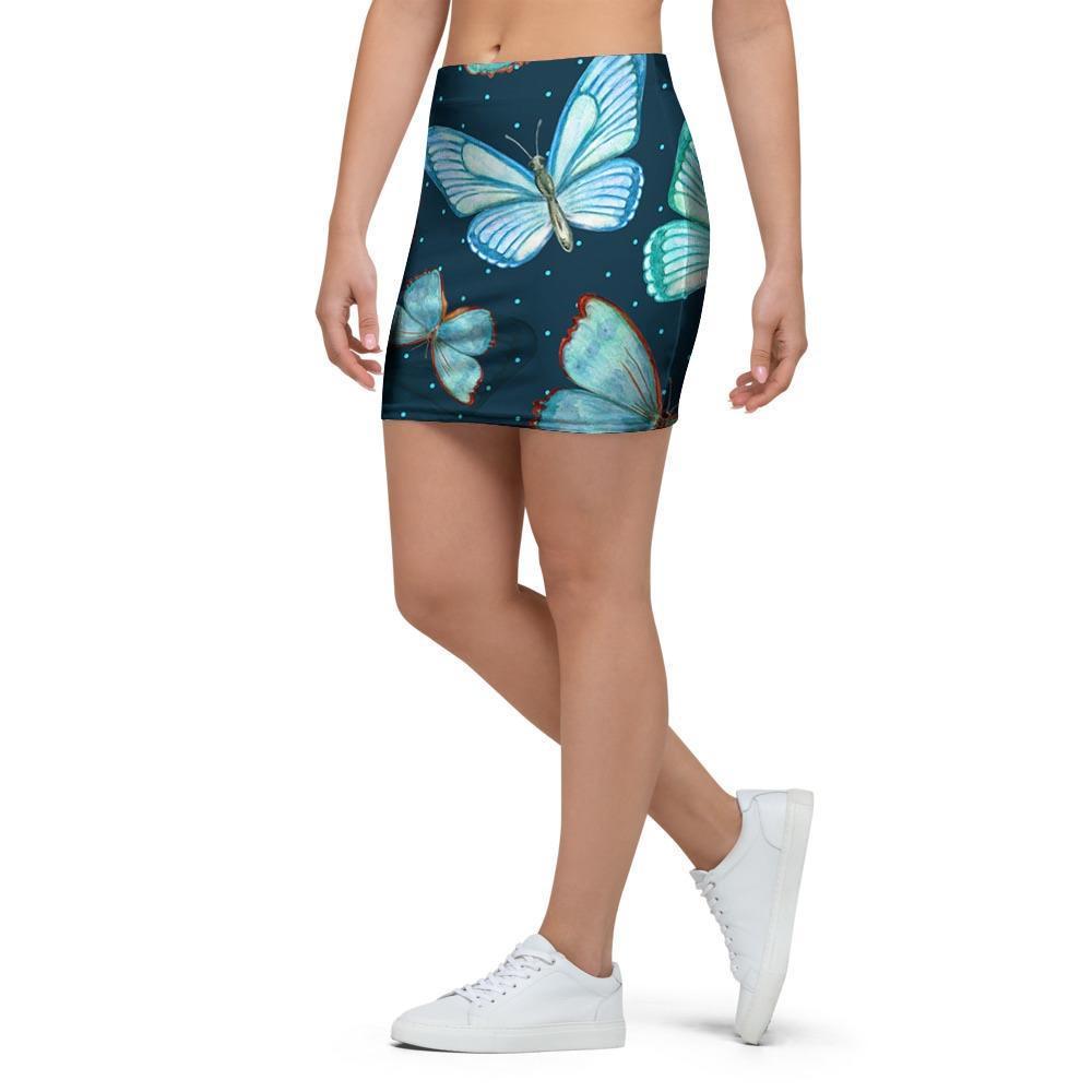 Turquoise Butterfly Print Mini Skirt-grizzshop