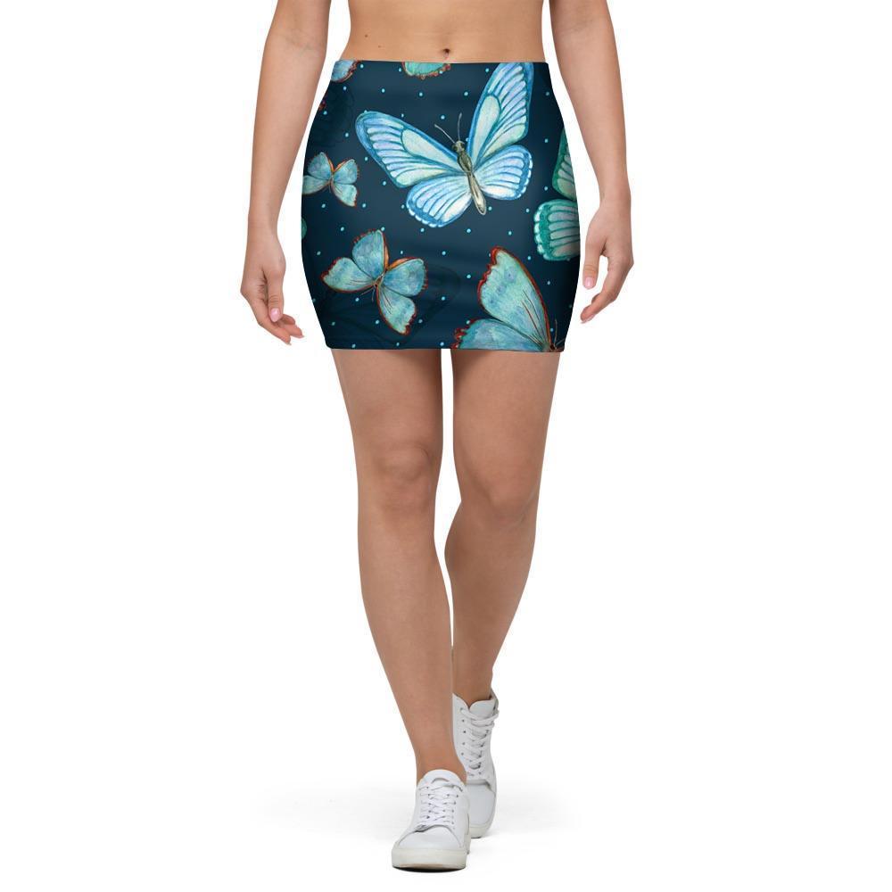 Turquoise Butterfly Print Mini Skirt-grizzshop